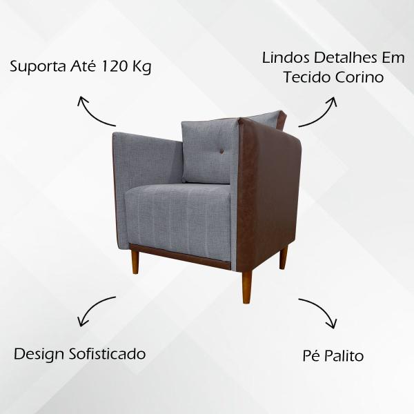 Imagem de Kit 2 Poltronas Decorativas Reforçadas Premium para Sala Quarto Recepção Escritório Aviv Tecido Sintético e Linho Cores