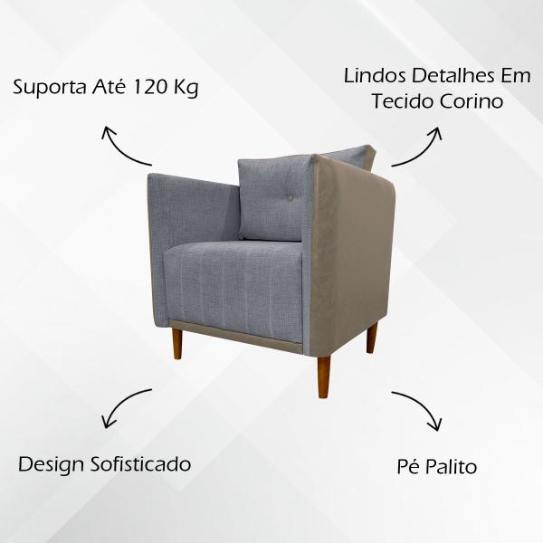 Imagem de Kit 2 Poltronas Decorativas Reforçadas Premium para Sala Quarto Recepção Escritório Aviv Tecido Sintético e Linho Cores