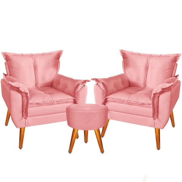 Imagem de Kit 2 Poltronas Decorativas RLS30P + Puff Redondo Rosa