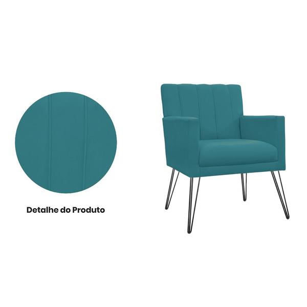 Imagem de Kit 2 Poltronas Decorativas Sala de Espera Pés de Ferro Cecília Suede Azul Turquesa - INCASA DECOR