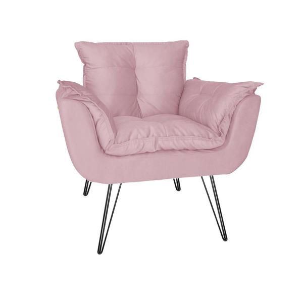 Imagem de Kit 2 Poltronas Decorativas Sala de Espera Pés de Ferro Opala Suede Rosa Bebe - LM DECOR