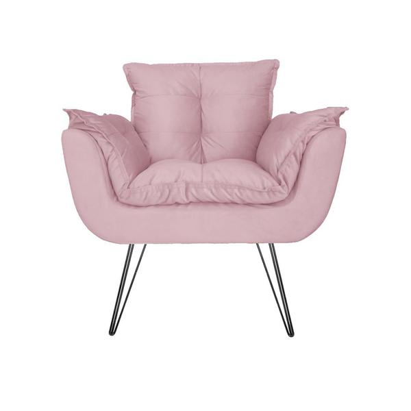 Imagem de Kit 2 Poltronas Decorativas Sala de Espera Pés de Ferro Opala Suede Rosa Bebe - LM DECOR