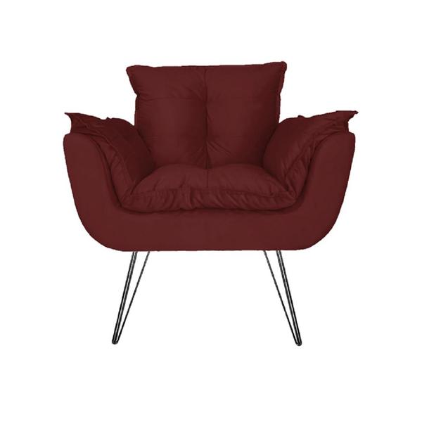 Imagem de Kit 2 Poltronas Decorativas Sala de Espera Pés de Ferro Opala Suede Vermelho Bordo - LM DECOR