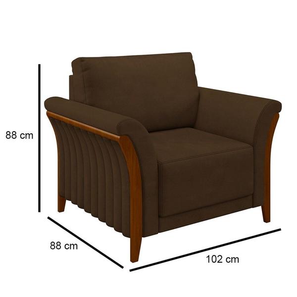 Imagem de Kit 2 Poltronas Decorativas Sala de Estar 102cm Pés Madeira Roya M22 Veludo Marrom - Mpozenato