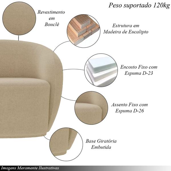 Imagem de Kit 2 Poltronas Decorativas Sala de Estar Íbis Encosto Fixo Bouclê Bege G33 - Gran Belo