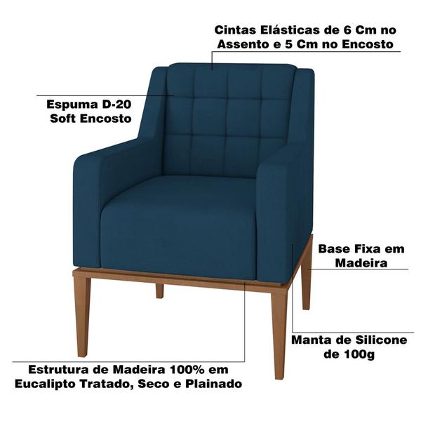 Imagem de Kit 2 Poltronas Decorativas Sala de Estar Madonna Suede Azul G52 - Gran Belo