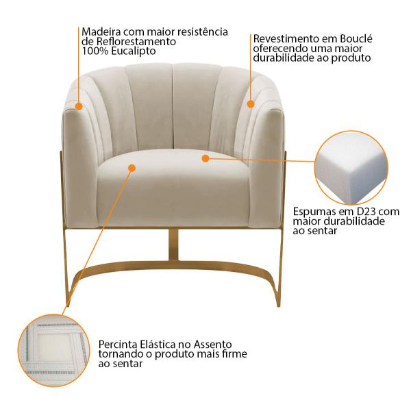 Imagem de Kit 2 Poltronas Decorativas Sala de Estar Recepção Mavie Base de Ferro Dourado Bouclé - Amarena Móveis