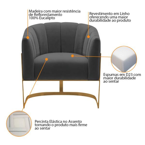 Imagem de Kit 2 Poltronas Decorativas Sala de Estar Recepção Mavie Base de Ferro Dourado Linho - ADJ Decor