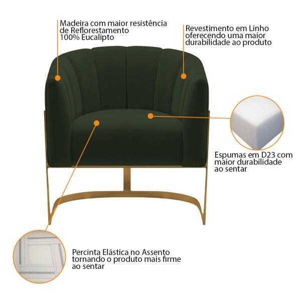 Imagem de Kit 2 Poltronas Decorativas Sala de Estar Recepção Mavie Base de Ferro Dourado Linho - ADJ Decor