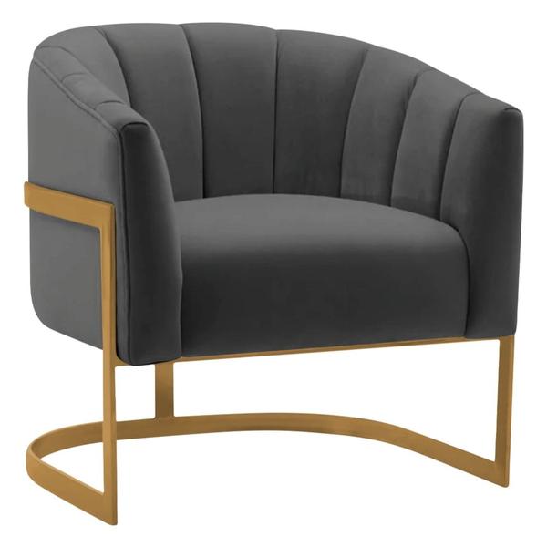 Imagem de Kit 2 Poltronas Decorativas Sala de Estar Recepção Mavie Base de Ferro Dourado Linho Cinza Escuro - Amarena Móveis