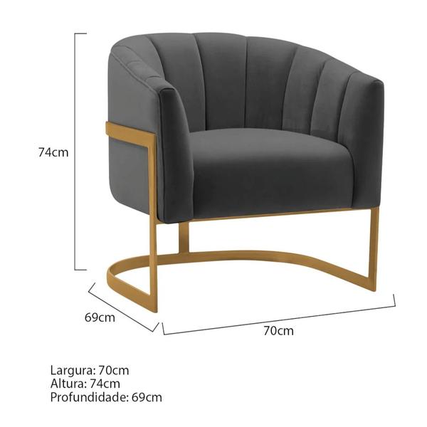 Imagem de Kit 2 Poltronas Decorativas Sala de Estar Recepção Mavie Base de Ferro Dourado Linho Cinza Escuro - Amarena Móveis