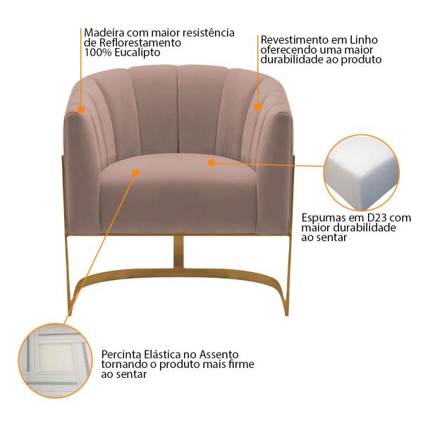 Imagem de Kit 2 Poltronas Decorativas Sala de Estar Recepção Mavie Base de Ferro Dourado Linho - Doce Sonho Móveis