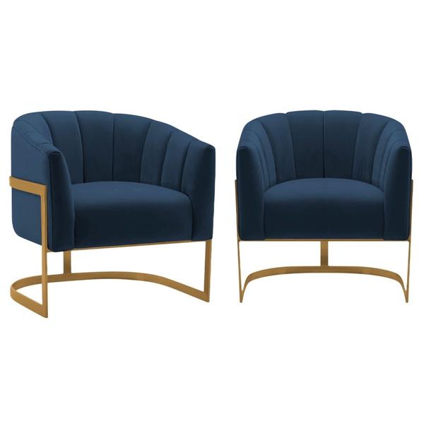 Imagem de Kit 2 Poltronas Decorativas Sala de Estar Recepção Mavie Base de Ferro Dourado Suede Azul Marinho - Amarena Móveis