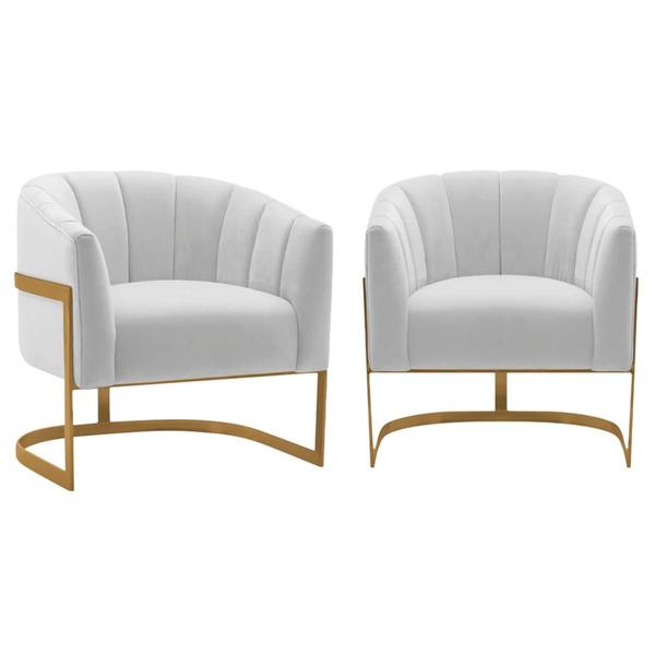 Imagem de Kit 2 Poltronas Decorativas Sala de Estar Recepção Mavie Base de Ferro Dourado Suede Branco - Amarena Móveis