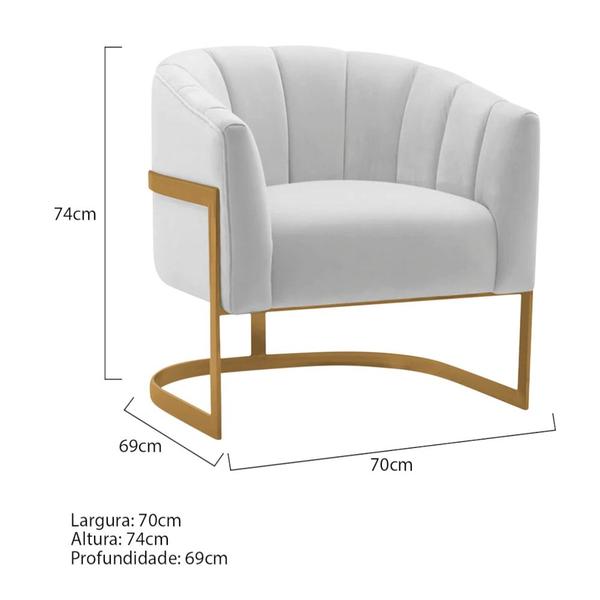 Imagem de Kit 2 Poltronas Decorativas Sala de Estar Recepção Mavie Base de Ferro Dourado Suede Branco - Amarena Móveis