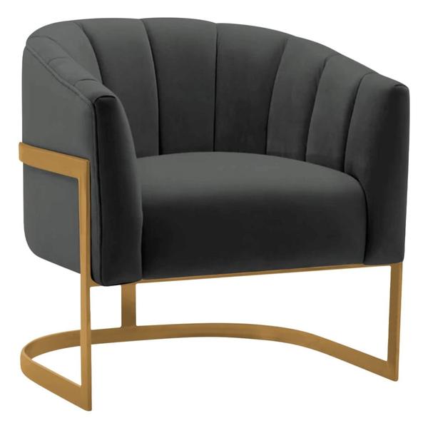 Imagem de Kit 2 Poltronas Decorativas Sala de Estar Recepção Mavie Base de Ferro Dourado Suede Cinza Escuro - Amarena Móveis