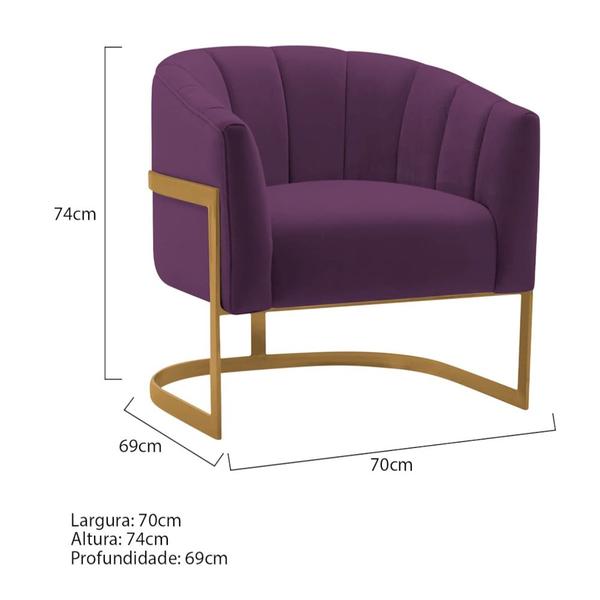 Imagem de Kit 2 Poltronas Decorativas Sala de Estar Recepção Mavie Base de Ferro Dourado Suede Roxo - Amarena Móveis