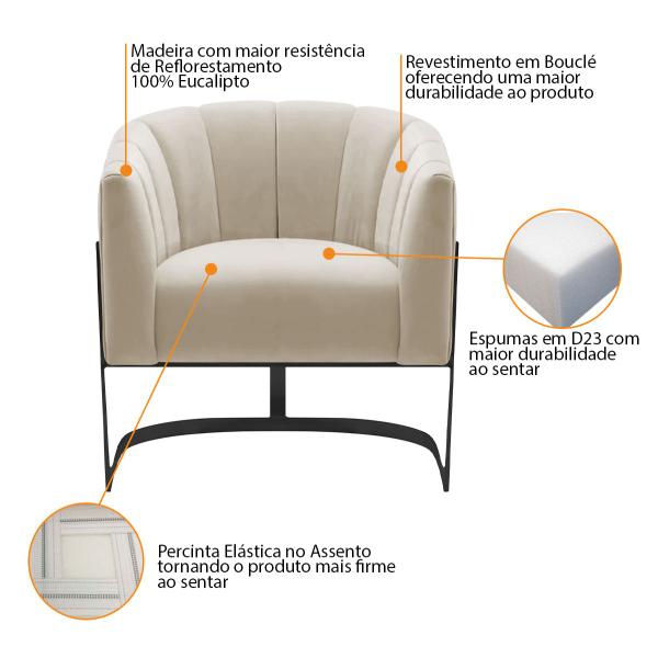 Imagem de Kit 2 Poltronas Decorativas Sala de Estar Recepção Mavie Base de Ferro Preto Bouclé - ADJ Decor