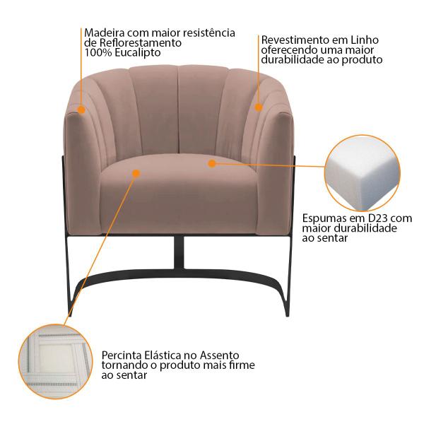 Imagem de Kit 2 Poltronas Decorativas Sala de Estar Recepção Mavie Base de Ferro Preto Linho - Doce Sonho Móveis