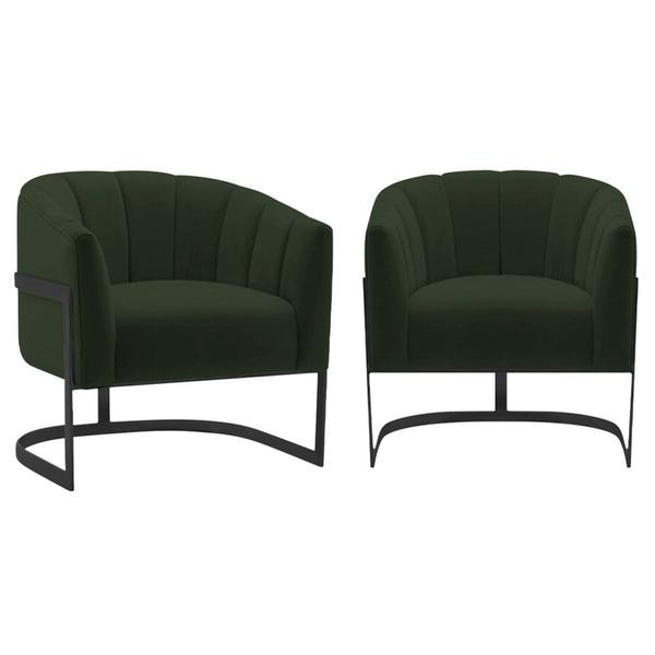 Imagem de Kit 2 Poltronas Decorativas Sala de Estar Recepção Mavie Base de Ferro Preto Linho Verde - Amarena Móveis