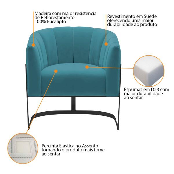 Imagem de Kit 2 Poltronas Decorativas Sala de Estar Recepção Mavie Base de Ferro Preto Suede - Amarena Móveis