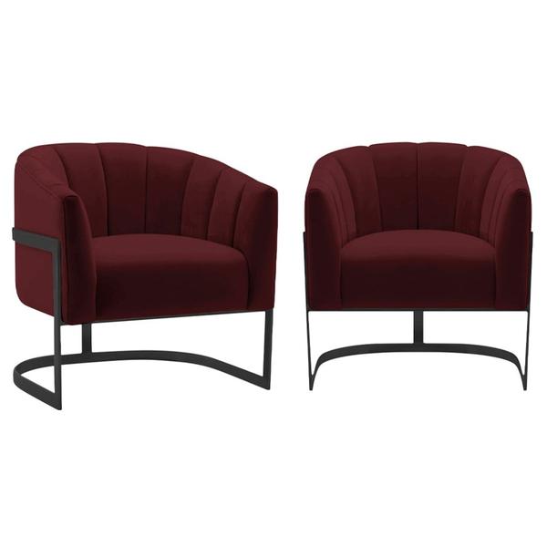 Imagem de Kit 2 Poltronas Decorativas Sala de Estar Recepção Mavie Base de Ferro Preto Suede Bordo - Amarena Móveis