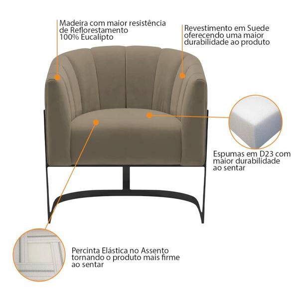 Imagem de Kit 2 Poltronas Decorativas Sala de Estar Recepção Mavie Base de Ferro Preto Suede Cappuccino - Amarena Móveis