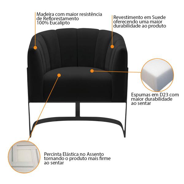 Imagem de Kit 2 Poltronas Decorativas Sala de Estar Recepção Mavie Base de Ferro Preto Suede - Doce Sonho Móveis