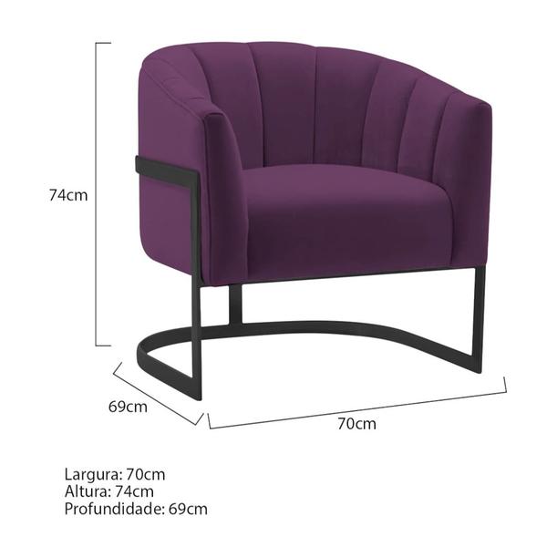 Imagem de Kit 2 Poltronas Decorativas Sala de Estar Recepção Mavie Base de Ferro Preto Suede Roxo - Amarena Móveis