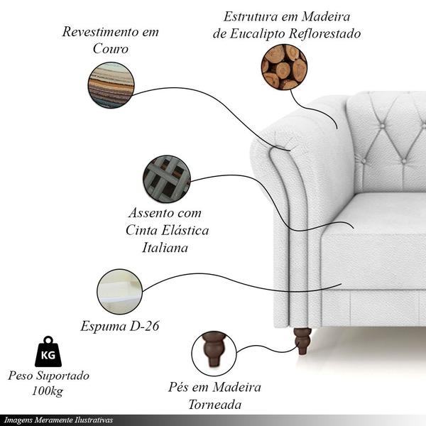 Imagem de Kit 2 Poltronas Decorativas Sala de Estar Stanford Chesterfield Pés de Madeira Couro Branco G58 - Gran Belo