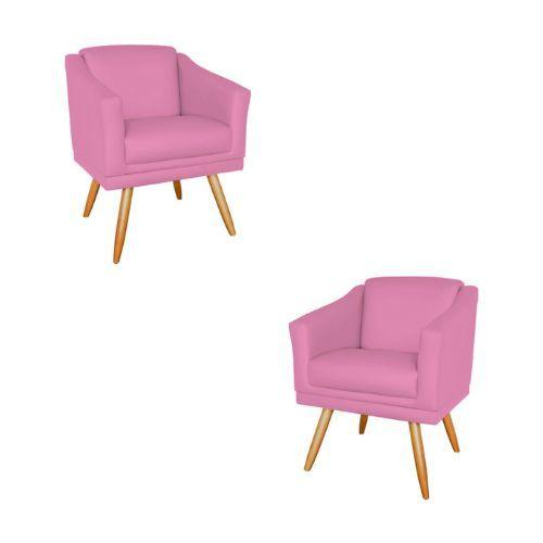 Imagem de Kit 2 Poltronas Decorativas San Diego Sala de Estar Tecido Veludo Rose Kimi Decor