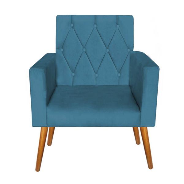 Imagem de Kit 2 Poltronas Decorativas Thais Capitonê E Puff Aramado Suede Azul Turquesa - Móveis Mafer