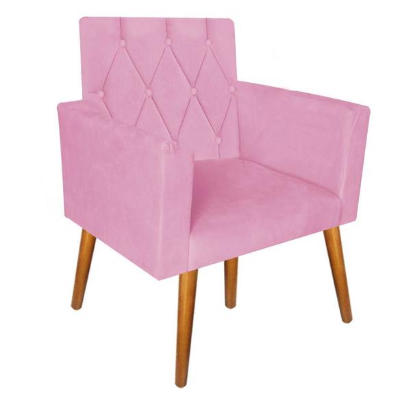 Imagem de Kit 2 Poltronas Decorativas Thais Capitonê E Puff Aramado Suede Rose - Móveis Mafer