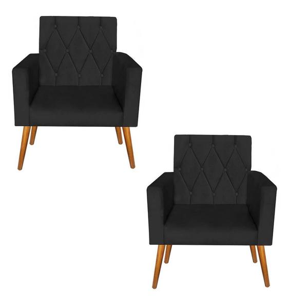 Imagem de Kit 2 Poltronas Decorativas Thais Capitonê Suede Preto - Móveis Mafer