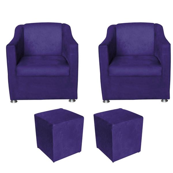 Imagem de Kit 2 Poltronas Decorativas Tilla e 2 Puffs Dado Suede Roxo - Móveis Mafer