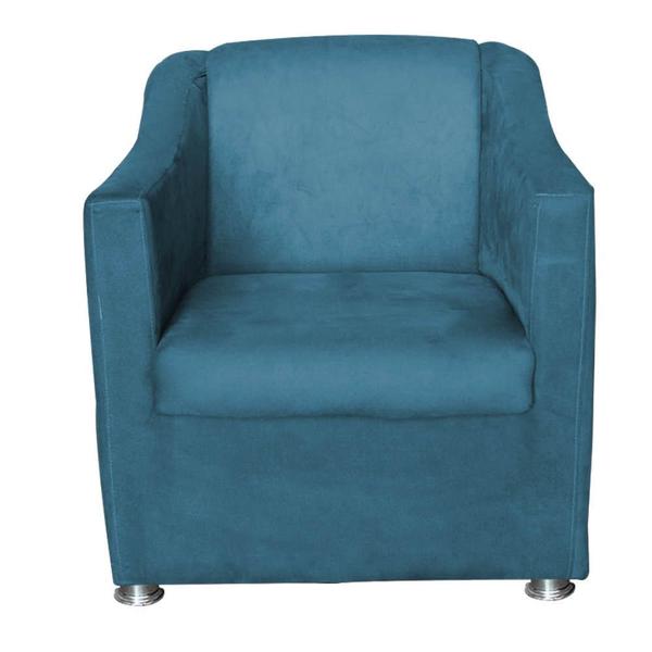 Imagem de Kit 2 Poltronas Decorativas Tilla e Puff Dado Suede Azul Turquesa - Móveis Mafer