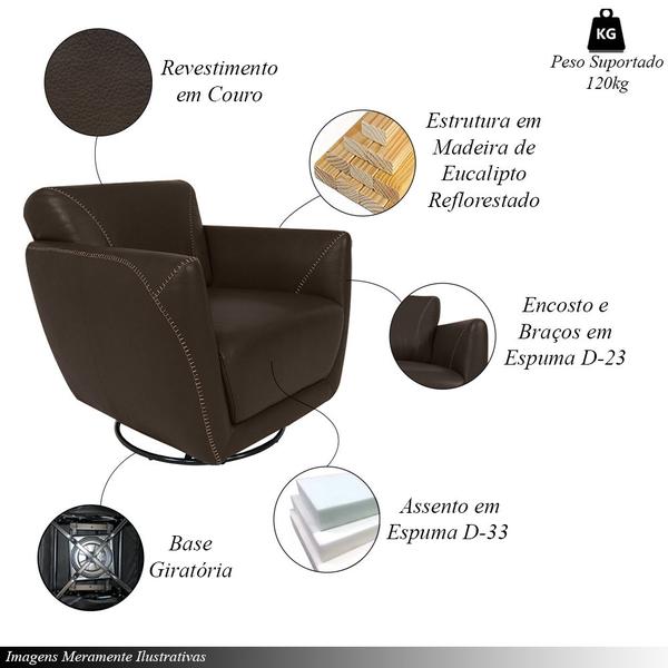 Imagem de Kit 2 Poltronas Decorativas Valentina Sala de Estar Giratória Couro Marrrom Capuccino G40 - Gran Belo