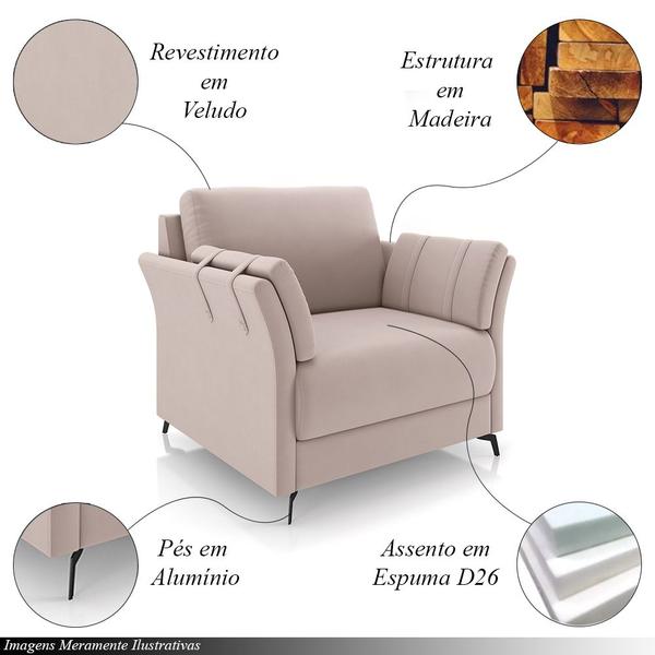 Imagem de Kit 2 Poltronas Decorativas Violet Pés em Alumínio Preto G45 Veludo Rosê - Gran Belo