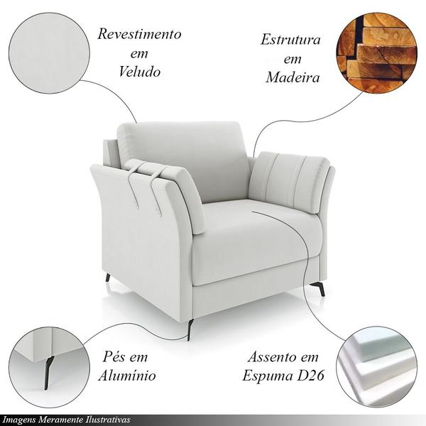 Imagem de Kit 2 Poltronas Decorativas Violet Pés em Alumínio Preto Veludo Cinza Claro G45 - Gran Belo