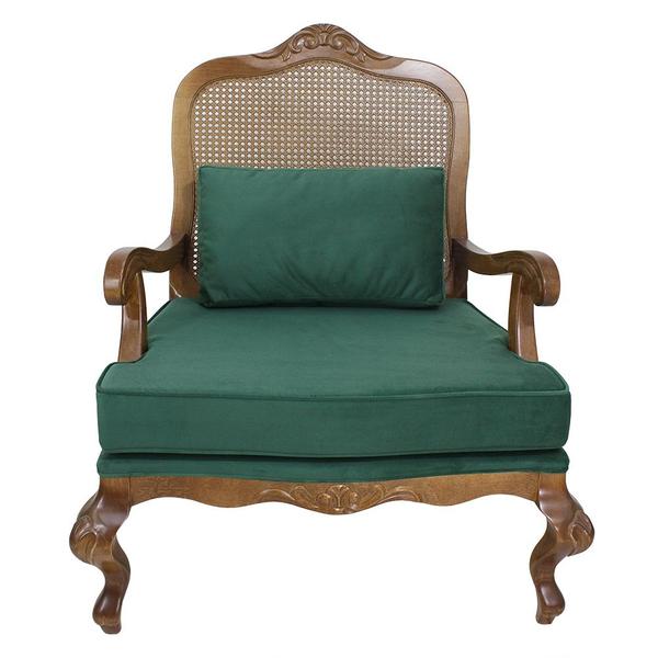 Imagem de Kit 2 Poltronas Decorativas Vivian com Telinha Verniz Imbuia e Veludo Verde