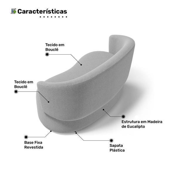 Imagem de Kit 2 Poltronas e 1 Namoradeira Aisha Orgânica Bouclê Cinza Claro - Desk Design