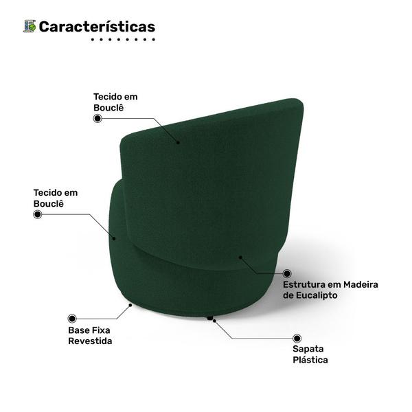 Imagem de Kit 2 Poltronas e 1 Namoradeira Aisha Orgânica Bouclê Verde - Desk Design