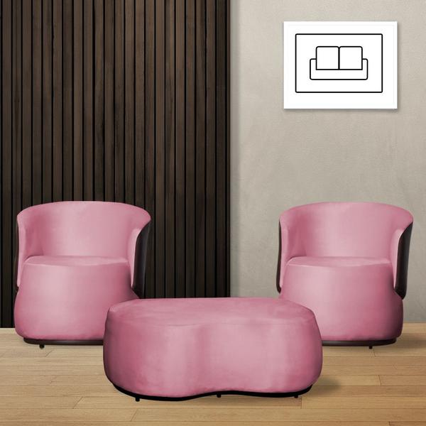 Imagem de Kit 2 Poltronas e 1 Puff Grande Design Orgânico Beatriz Veludo Composê material sintético Marrom - Estopar