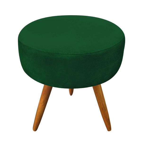 Imagem de Kit 2 Poltronas e 2 Puffs Banqueta Redonda Nina Suede Verde Pés Palito Castanho - Pallazio