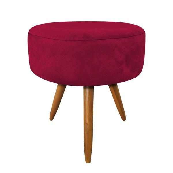 Imagem de Kit 2 Poltronas e 2 Puffs Banqueta Redonda Nina Suede Vermelho Pés Palito Castanho - Pallazio