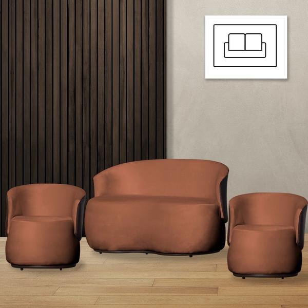 Imagem de Kit 2 Poltronas e Namoradeira Orgânica Aisha Veludo Terracota Composê Corano Marrom - MB DECOR