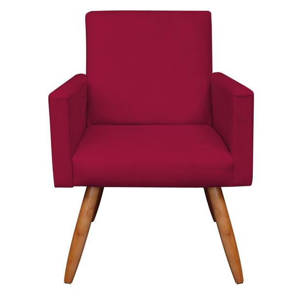 Imagem de Kit 2 Poltronas e Puff Banqueta Redonda Nina Suede Vermelho Pés Palito Castanho - Pallazio