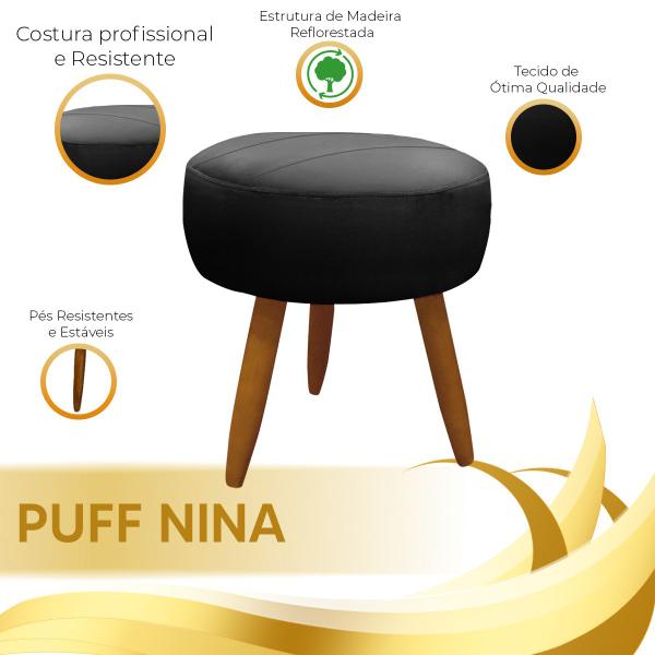 Imagem de Kit 2 Poltronas e Puff Pés Palito Decorarivas Sala Atendimento Recepção Estética Nina Veludo Preto - Shop das Cabeceiras