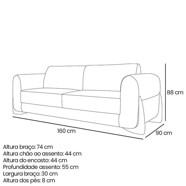 Imagem de Kit 2 Poltronas e Sofá Living 2 Lugares 1,60m Lottus Linho Dourado Pés Castanho - Pallazio