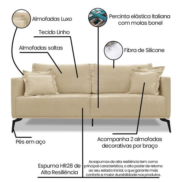 Imagem de Kit 2 Poltronas e Sofá Living 2 Lugares 1,60m Sirius Linho Dourado Pés Metálicos - Pallazio